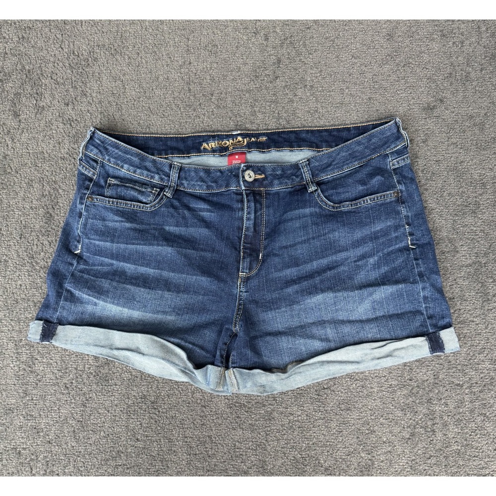 Arizona Jean Co Womens Size 18 Dark Wash Cuffed Denim Shorts Stretch Mid Rise